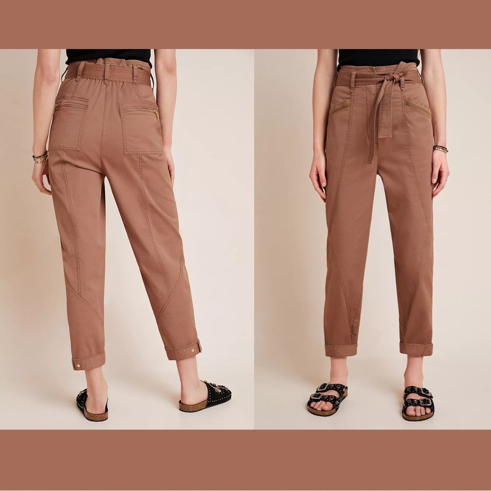 Anthropologie Ellie Embroidered Utility Paperbag Pants